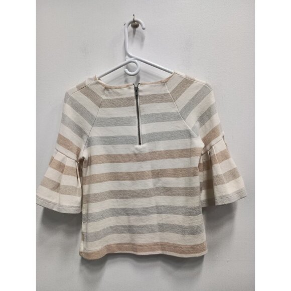 Anthropologie Maeve Womens Top XS Multi Striped Ruffle Sleeve Crop Sparkle BOHO - Picture 7 of 7